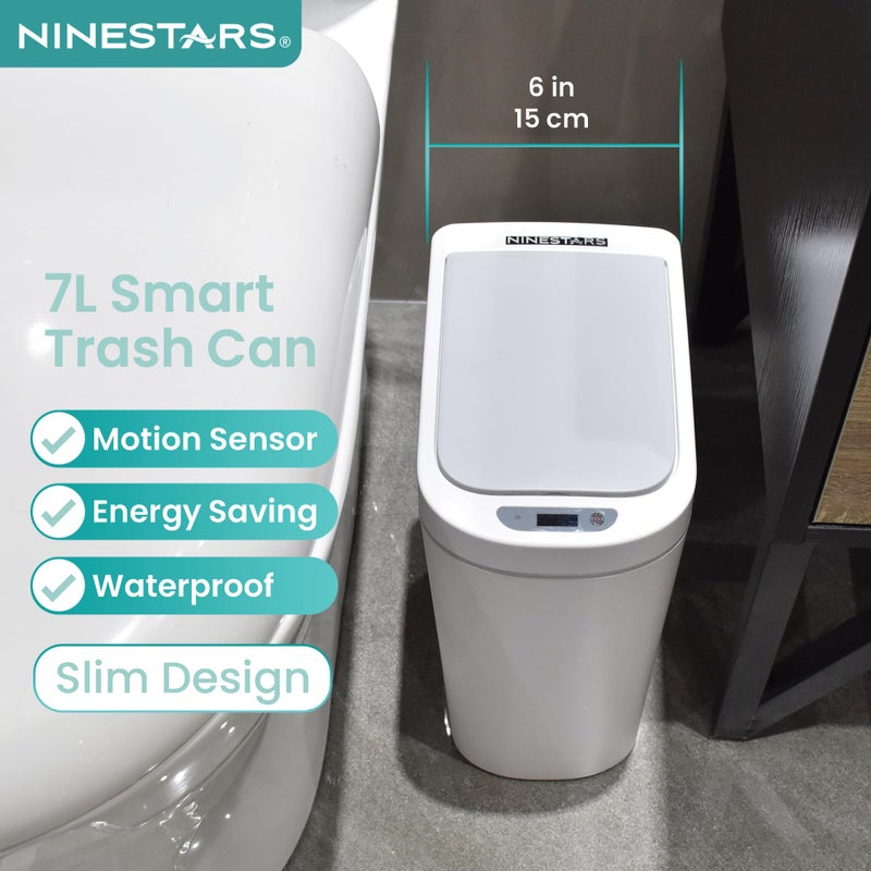 Ninestars AMZ-7-2 Bathroom Automatic Infrared Motion Sensor Trash Can, 1.8 Gal 7L, ABS Plastic Trashcan (Slim, White) - Image 3
